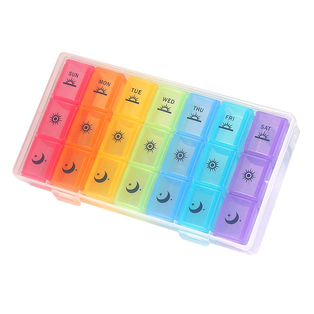 Weekly Pill Organizer,3-Times-A-Day 7 Day Pill Box Large Compartments Moisture-Proof Pill Case Medication Reminder Portable Travel Container for Vitamins Fish Oil Compartments Supplements 1
