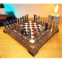 Chess Set Historcal Crusaders Hand Painted Chess Pieces Walnut Solid Wooden Chess Board, Gift for Dad, Husband, and Anyone for Birthday, Anniversary