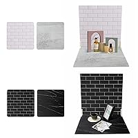 BEIYANG 2PCS 16x16in Double Side Photography Backdrop, White & Black Subway Tile Background Surface, Grey Black Marble Pattern Pattern Photo Board for Food Jewelry Cosmetics Small Product Shooting