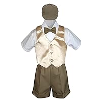 5pc Baby Toddler Boys Dark Khaki Shorts Hat Bow Tie Champange Vest Suits Set (Large:(12-18 months))
