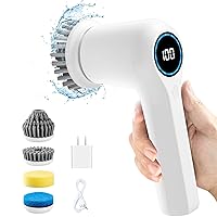 Electric Spin Scrubber, Power Cleaning Brush Shower Scrubber with Digital Display and 4 Replaceable Heads, 2 Adjustable Speeds, Electric Scrubber Brush for Cleaning Bathroom Tile Floor Bathtub Window