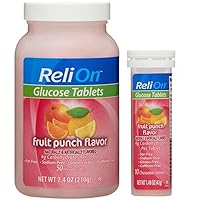 ReliOn Glucose, 50 Tablets with On-The-Go Tube, 10 Tablets. (Fruit Punch)