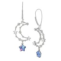 Celestial Faux Stone Blue Star & Moon Dangle Drop Earrings Gift