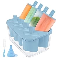 Popsicle Molds, 8 Cavity Popsicle Maker Molds Set, Homemade Ice Popsicles Molds for Kids with Sticks & Brush & Funnel for Making Yogurt Juice Smoothies