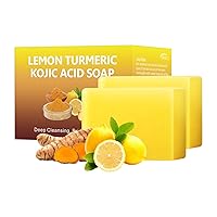Lemon Turmeric Kojic Acid Soap, Kojic Acid Soap for Hyperpigmentation, 7OZ/200g Turmeric Soap Bars for Dark Spots, Kojic Acid Dark Spot Remover Soap, Face Body Wash Hand Bath Soap Bars Face Cleanser