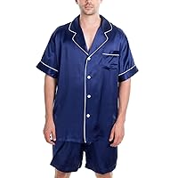 Men's Luxury Silk Sleepwear 100% Silk Short Sleeve Top Boxer Short Pajamas Set