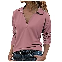 Women's Casual T Shirts 3/4 Sleeve V Neck Collared Tees Blouse Summer Tops 2024, S XXXL