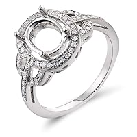Oval 5X7mm 6X8mm 7X9mm Diamond Semi Mount Wedding Engagement Ring Set 14K White Gold