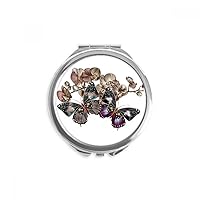 Flowers and Butterfly Hand Compact Mirror Round Portable Pocket Glass