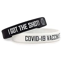 Covid Vaccinated Wristbands 1 BLACK/1 WHITE Stretch Bracelets 