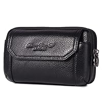 Leather Phone Belt Bag Small Holster Pouch for Men Loop Flip Horizontal Coin Purse Case Outdoor Travel Waist Pack Wallet Black