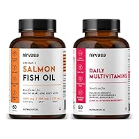 Nirvasa Omega-3 Salmon Fish Oil Capsules & Daily Multivitamin Tablets Combo | Elevate Immunity, Energy & General Wellbeing | for Men & Women | 60 Softgels + 60 Tablets