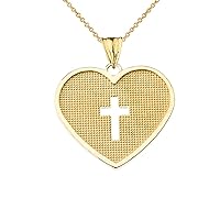 HAMMERED HEART WITH OPEN CROSS PENDANT NECKLACE IN YELLOW GOLD - Gold Purity:: 14K, Pendant/Necklace Option: Pendant With 18