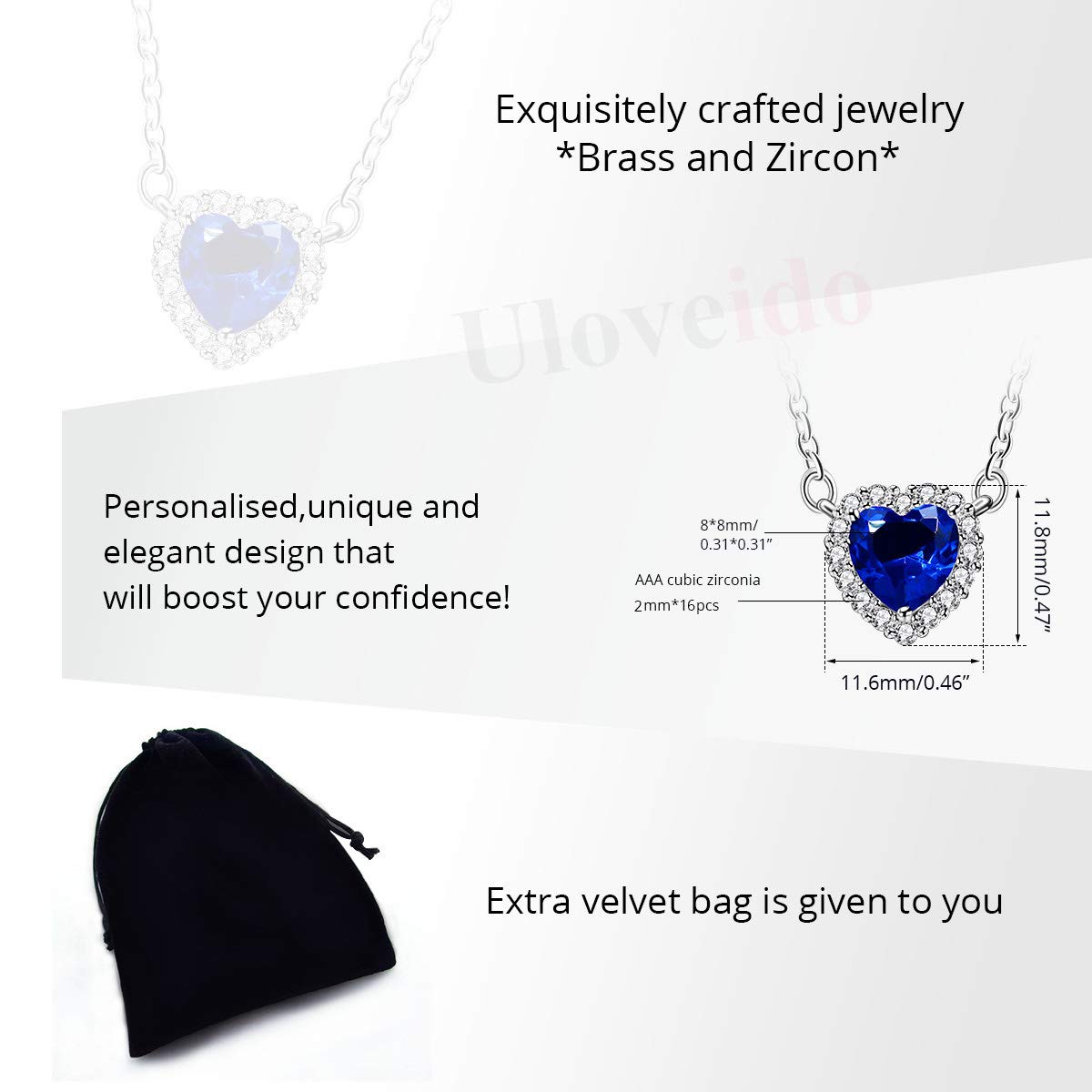 Uloveido Platinum Plated Titanic Ocean Blue Heart Pendant Crystal Choker Necklace for Women Girls Mother's Day Jewelry Gifts Y893