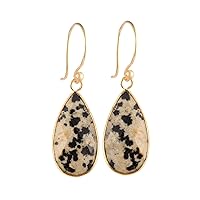 Guntaas Gems Bohemian Dalmatian Jasper Earrings Brass Gold Plated Handmade Hook Dangle Earring For Her
