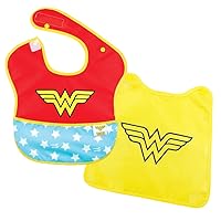 Bumkins Bib for Girl or Boy, Baby and Toddler for 6-24 Months, Essential Must Have for Eating, Feeding, Baby Led Weaning, Mess Saving Waterproof Soft Fabric, SuperBib with Cape, Wonder Woman DC Comics