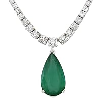 10.83 Carat Natural Green Emerald and Diamond (F-G Color, VS1-VS2 Clarity) 14K White Gold Luxury Drop Necklace for Women Exclusively Handcrafted in USA