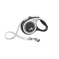 New Comfort Retractable Dog Leash (Tape), for Dogs Up to 110lbs, 26 ft, Large, Nylon, Grey/Black