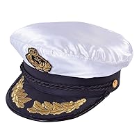 Deluxe White & Black Captain Cap (Pack of 1) - Perfect Accessory for Boating, Yachting, Cruising, Uniforms, World Book Day, & More