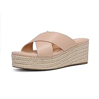 FORES Women's Thick Bottom Back Strap Sandals Open Toe Slope Heel Casual Summer Waterproof Platform Hemp Rope Straw Dress Beach Women's Shoes