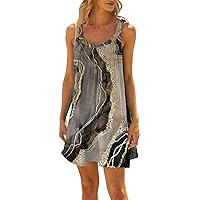 Spring Dresses for Women 2024 Printed Sleeveless Beach Dress Pleated Casual Dress Flowy Vacation Trendy Dresses