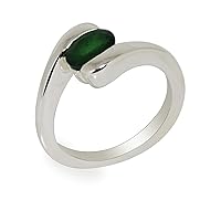 925 Sterling Silver Oval Shape Emerald Gemstone Solitaire Ring