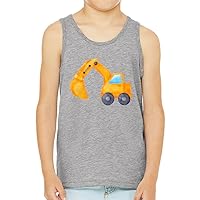 Excavator Design Kids' Jersey Tank - Cartoon Print Sleeveless T-Shirt - Cool Kids' Tank Top
