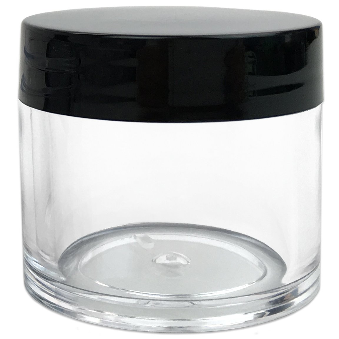 Beauticom 30g/30ml (1 fl. oz.) Double Wall Clear Plastic Leak Proof Jars with Flat Top Lids for Creams, Lotions, Make Up, Powders, Glitters, and more... (Color: Black Lid, Pieces: 12)