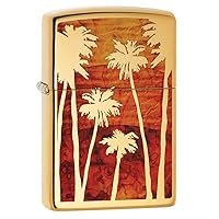Lighter: Palm Trees and Sunset, Fusion - High Polish Brass 80792