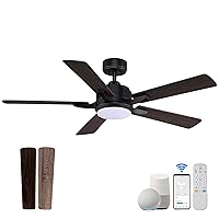 52” Smart Ceiling Fanswith Lights Remote Control,Quiet DC Motor,Outdoor Indoor Modern Farmhouse Ceiling Fan Work with Alexa App,Dimmable LED Light,Black/Brown for Bedroom Living Room Patio