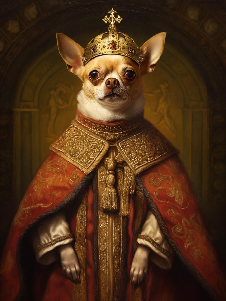 A SLICE IN TIME Chihuahua King. Royal Renaissance Dog Art. Decorative Glossy Paper Print for Walls & Decoration. 8 x 12 inches.