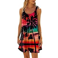 Boho Dress for Women 2024 Print Sexy Hawaii Pretty Loose with Spaghetti Strap Sleeveless Low Neck Beach Dresses