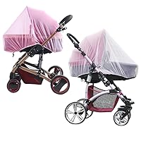 2 Pack Mosquito Net Portable Durable Bug Net for Baby Strollers Infant Carriers Car Seats,Cradles Cribs,PacknPlays,Universal Size Fits Most (Pink&White)