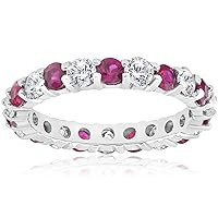 P3 POMPEII3 2 ct Ruby & Diamond Eternity Ring 14K White Gold Womens Stackable Wedding Band