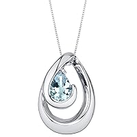 PEORA Sterling Silver Wave Pendant Necklace for Women in Various Gemstones, Pear Shape 7x5mm, with 18 inch Italian Chain