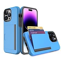 Wallet Case for iPhone 15 Pro Max/15 Pro/15 Plus/15, TPU Pc Shockproof Shell with Card Slot Kickstand Cover,Blue,15 pro max 6.7''