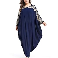 Flygo Women's Oversized Embroidered Batwing Long Sleeve Caftan Maxi Dresses