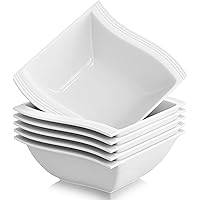 MALACASA Small Cereal Bowls, 15 OZ Ceramic Bowls Set of 6, Ivory White Soup Bowls for Kitchen, Square Serving Bowls for Dessert, Ice Cream and Oatmeal, Dishwasher & Microwave Safe, Series Flora