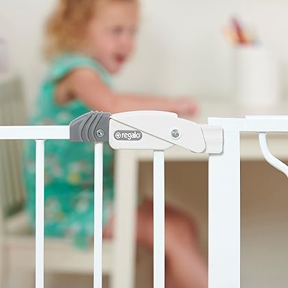 Regalo 56-Inch Extra WideSpan Walk Through Baby Gate, Includes 4-Inch, 8-Inch and 12-Inch Extension, 4 Pack of Pressure Mounts and 4 Pack of Wall Cups and Mounting Kit, White