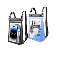 2 Pack Large Floating Waterproof Phone Pouch [with Sealing Strip], Bundle Cell Phone Dry Bag Case for iPhone & Galaxy All Phones, Float Water Proof Bag for Beach Swimming Vacation, Black+Blue