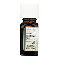 Aura Cacia 100% Holy Basil (Tulsi) Essential Oil | Certified Organic, GC/MS Tested for Purity | 7.4 ml (0.25 fl. oz.) | Ocimum Sanctum