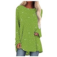 Women Casual Tunic Top to Wear with Leggings Crew Neck Long Sleeve Printed Pullover Henley Blouses Shirts Sweatshirt