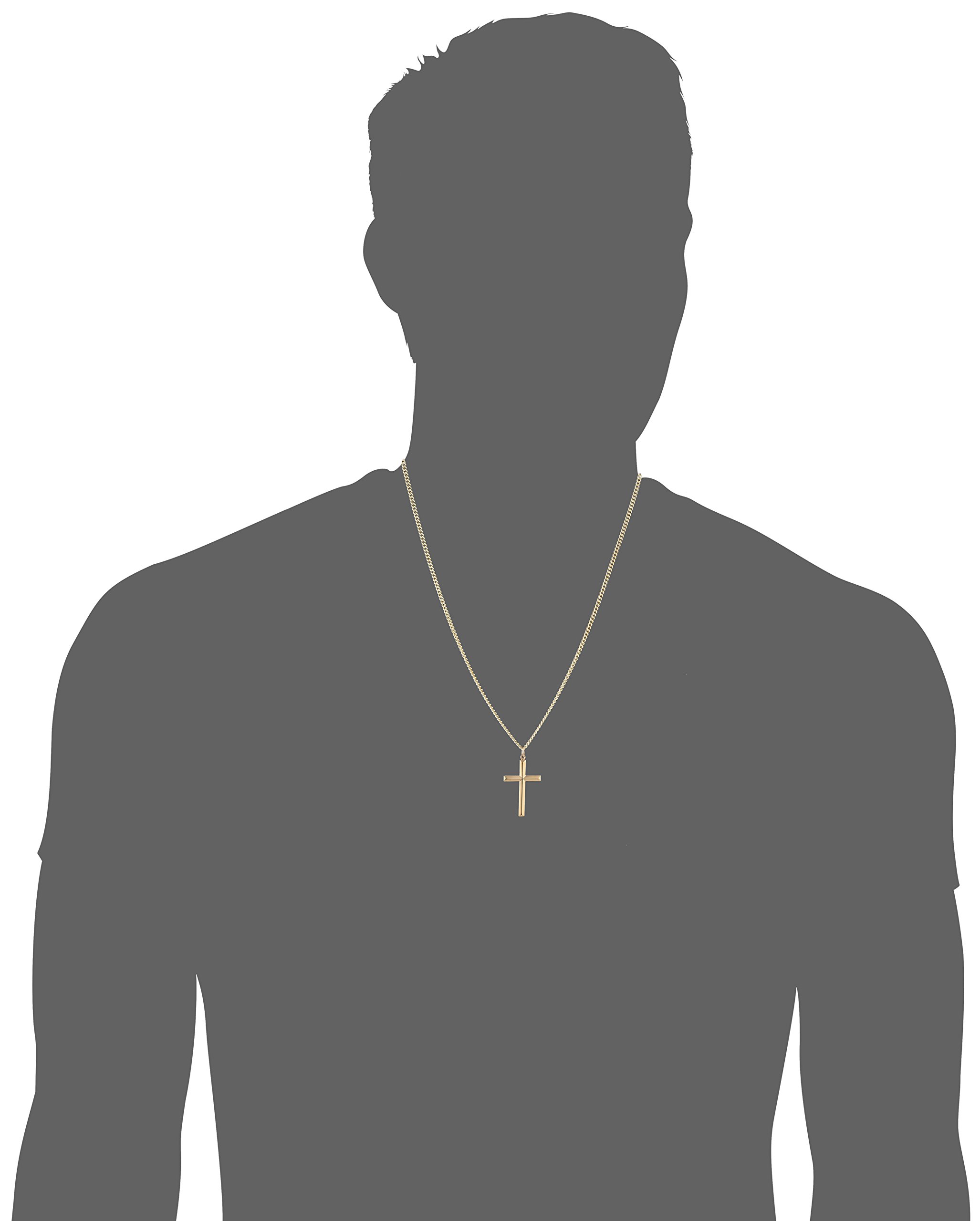 Men's 14k Gold Filled Solid Beveled Edge Embossed Cross with Gold Plated Stainless Steel Chain Pendant Necklace, 24