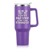 NOWWISH Inspirational Gifts for Women, Sometimes You Forget You're Awesome 40 oz Tumbler with Handle and Straw, Birthday Gifts for Her Mom Wife Girlfriend and Sister - Purple