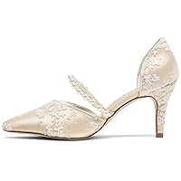 Emily Bridal A18353-49 Women's Wedding Shoes Pointed Toe 3.15 Inches Stiletto Heel Satin Pumps Pearl Flower Bridal Shoes