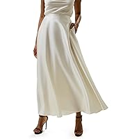 LilySilk 100% Silk Flowy Maxi Skirt for Women A Line Zipper Up Dress with Side Pockets