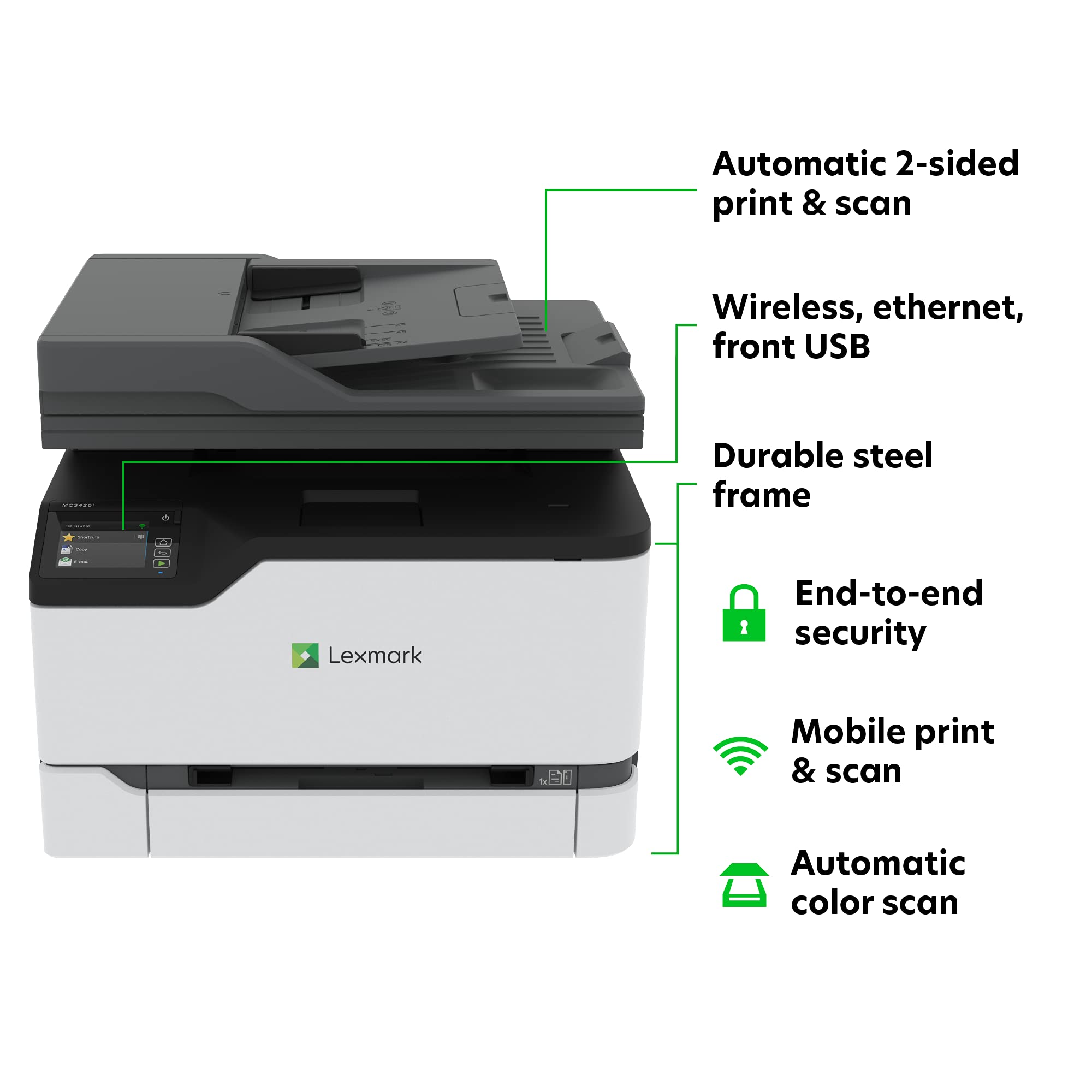 Lexmark MC3426i Color All-in-One Printer with Touchscreen, Multifunction Laser -for Office, Wireless, Mobile Ready & Duplex Printing (Print, Copy, Scan, Cloud Fax, 4-Series) White Small