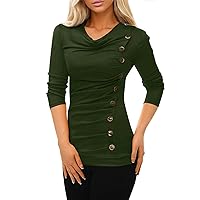 Womens Tops Dressy Casual Short Sleeve V Neck Women Solid Color T Shirt Tight Long Sleeve Button Round Neck Ca