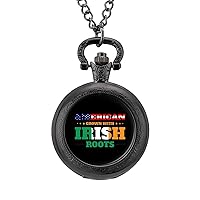 USA Irish Roots Fashion Quartz Pocket Watch White Dial Arabic Numerals Scale Watch with Chain for Unisex