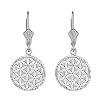 14K SOLID WHITE GOLD FLOWER OF LIFE DAINTY DISC EARRING SET